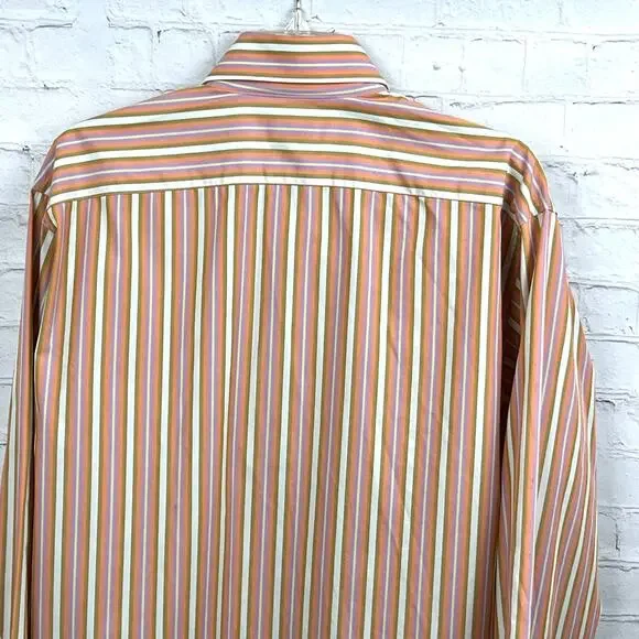 Tailor Byrd Mens Large Dress Shirt Button up Stiped Careerwear Office Salmon - Picture 3 of 14